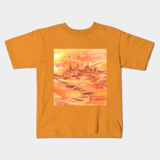 Mountains, mountain landscape, nature, environment, art. Hand drawn color illustration, painting, encaustic, wax. Kids T-Shirt